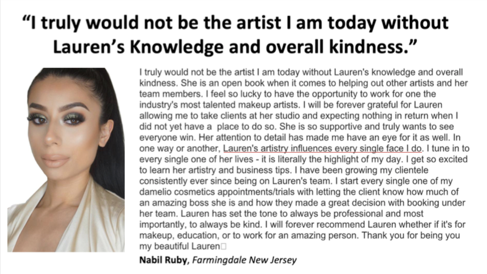 Nabil Ruby Testimonial - I truly would not be the artist I am today without Lauren's Knowledge